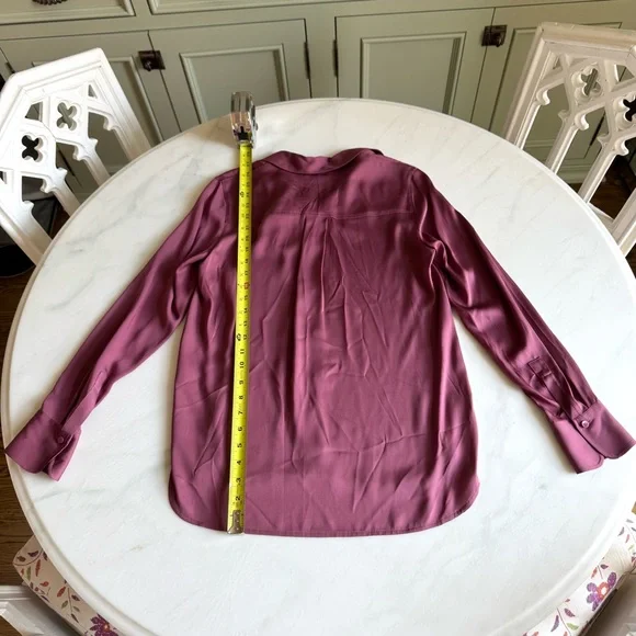 Vince Slim Fit Stretch Silk Blouse Teaberry Sz XS